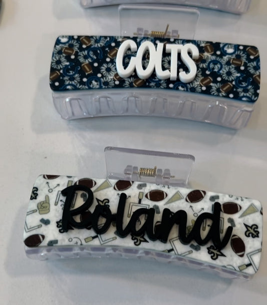 nfl printed claw clip (name add on)